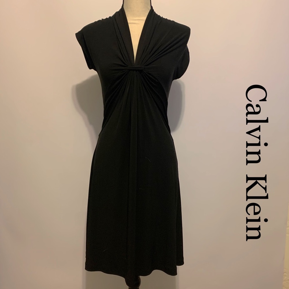 Calvin Klein Gathered Black Midi Dress